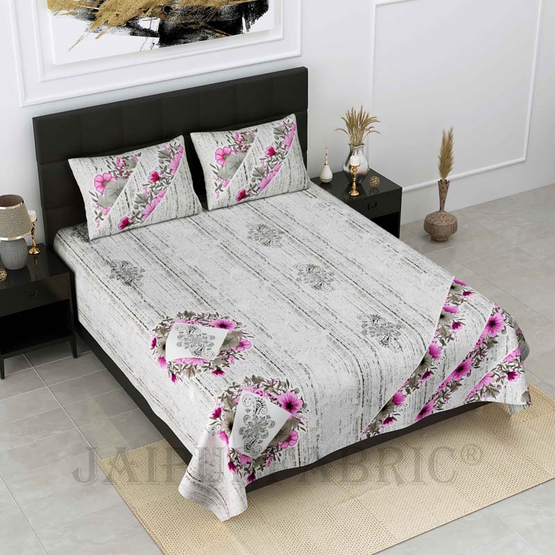 Floral Trinkets Pink Pure Cotton Double Bedsheet