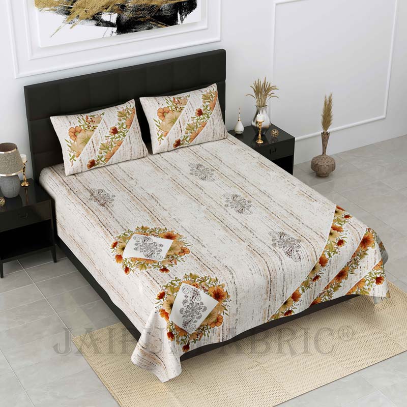 Floral Trinkets Yellow Pure Cotton Double Bedsheet