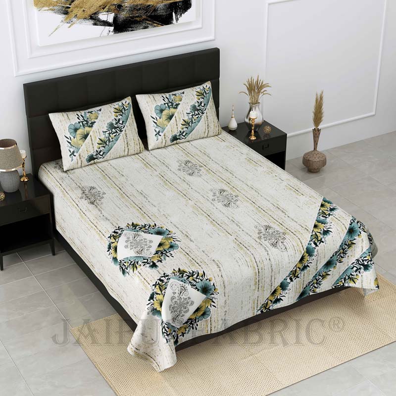 Floral Trinkets Green Pure Cotton Double Bedsheet