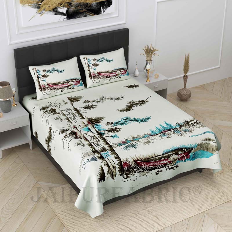 Scenic Coast Red Pure Cotton Double Bedsheet