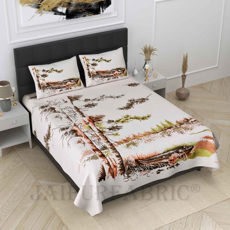 Scenic Coast Brown Pure Cotton Double Bedsheet