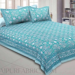 Lovely Sea-green Floral King Size Bedsheet