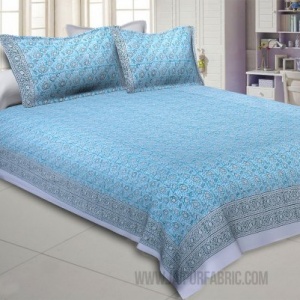 Blossoming Flowers Blue Grey King Size Bedsheet