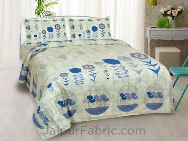 Flower Basket Blue King Size Bedsheet