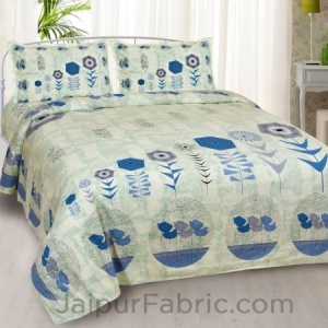 Flower Basket Blue King Size Bedsheet