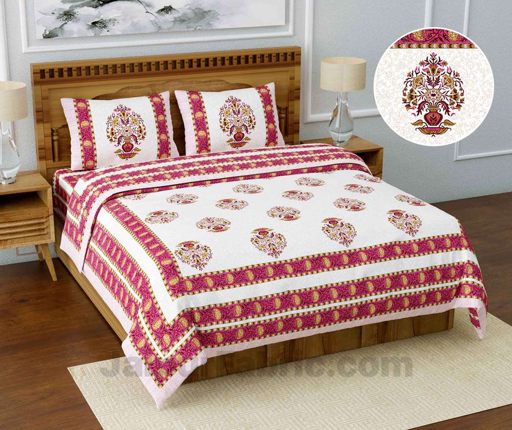 Jaipuri Ethnic Cotton Pink King Size Double bedsheet