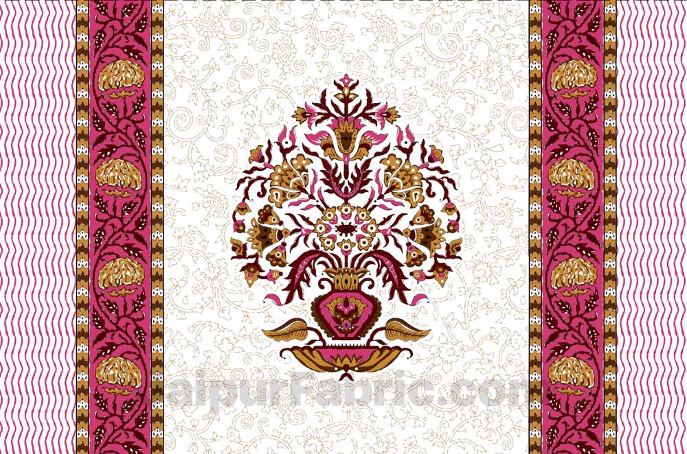 Jaipuri Ethnic Cotton Pink King Size Double bedsheet