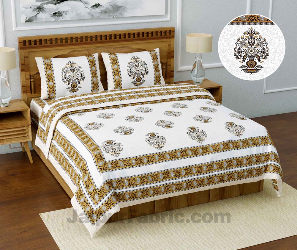 Jaipuri Ethnic Cotton Brown King Size Double bedsheet