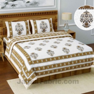 Jaipuri Ethnic Cotton Brown King Size Double bedsheet