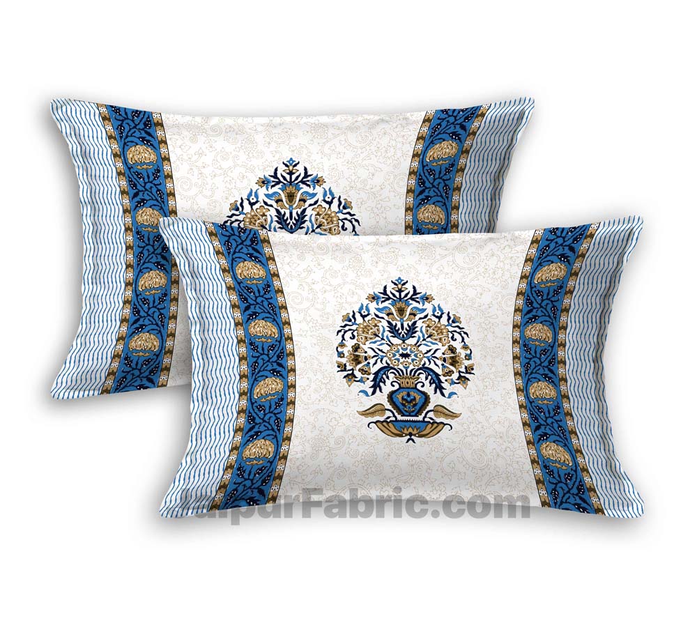 Jaipuri Ethnic Cotton Blue King Size Double bedsheet