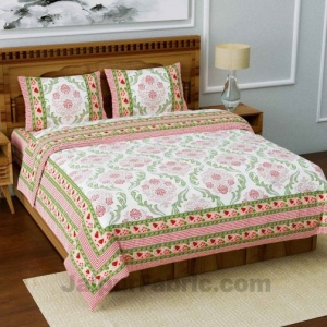 Jaipuri Ethnic King Size Pink Bedsheet Fine Cotton Circle Floral Print