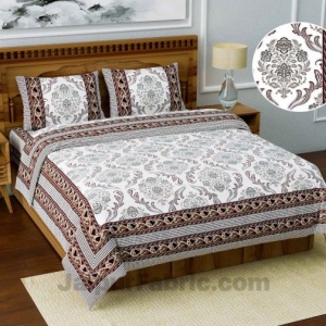 Jaipuri Ethnic King Size Dark Brown Bedsheet Fine Cotton Circle Floral Print