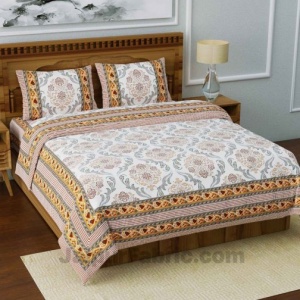 Jaipuri Ethnic King Size Dark Light Gold Bedsheet Fine Cotton Circle Floral Print