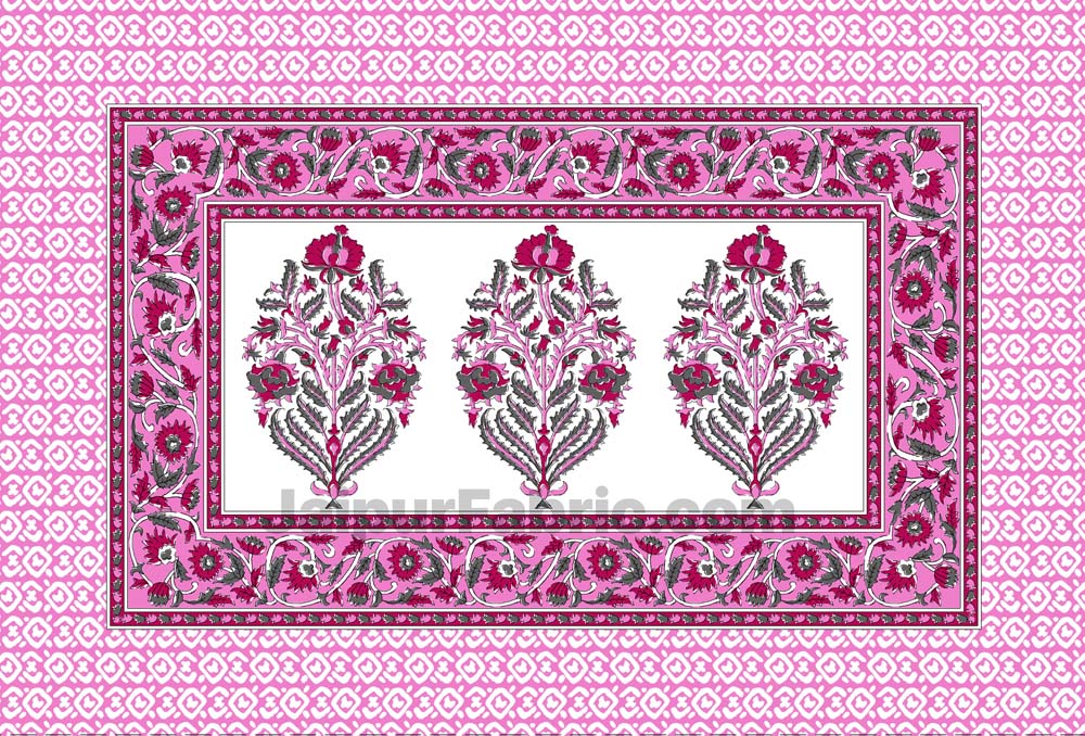 Jaipuri Ethnic Cotton Pink Floral King Size Double bedsheet