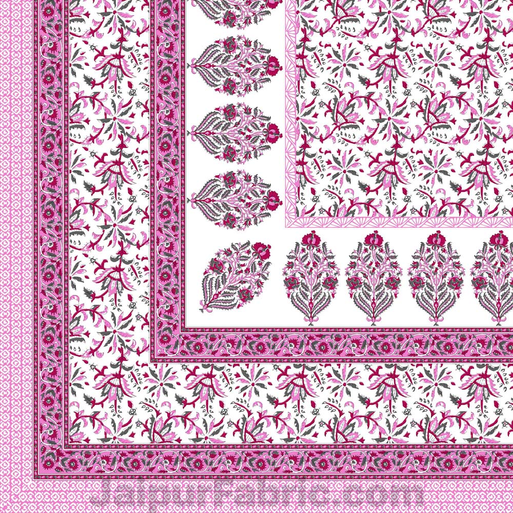 Jaipuri Ethnic Cotton Pink Floral King Size Double bedsheet