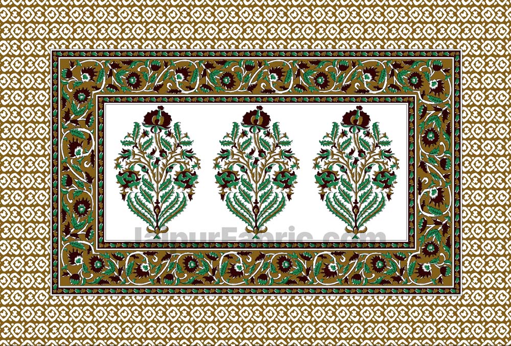 Jaipuri Ethnic Cotton Green Floral King Size Double bedsheet