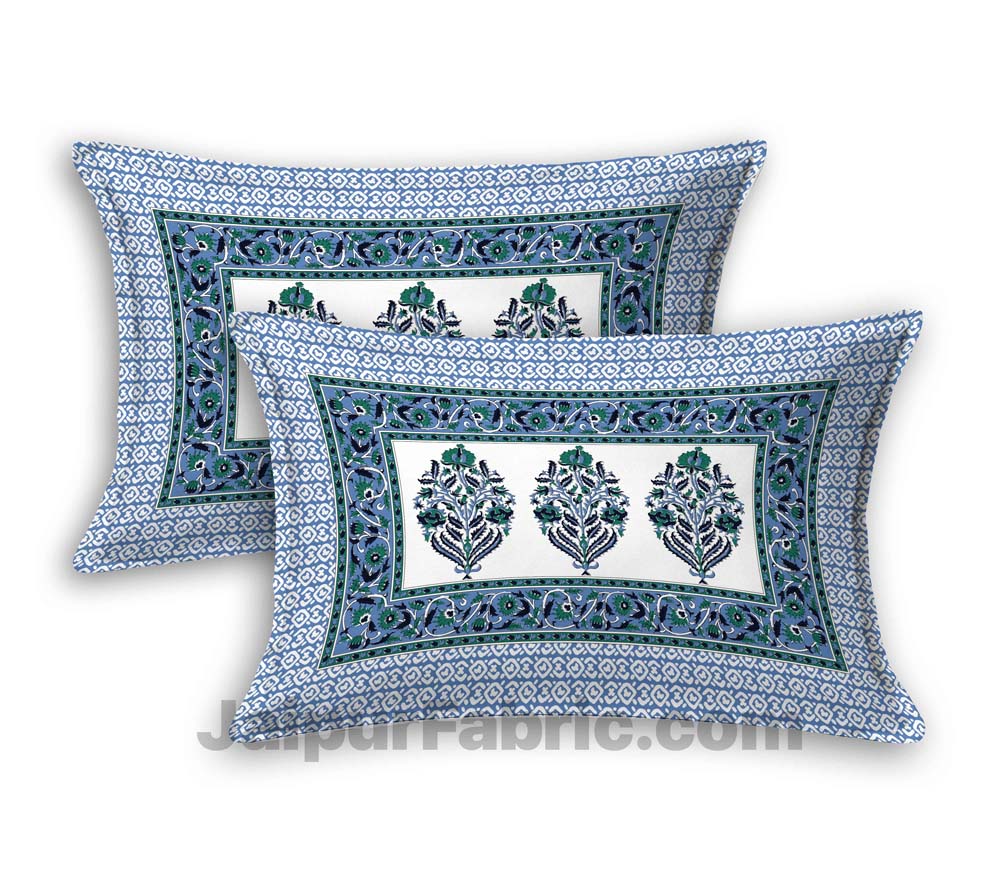 Jaipuri Ethnic Cotton Blue Floral King Size Double bedsheet