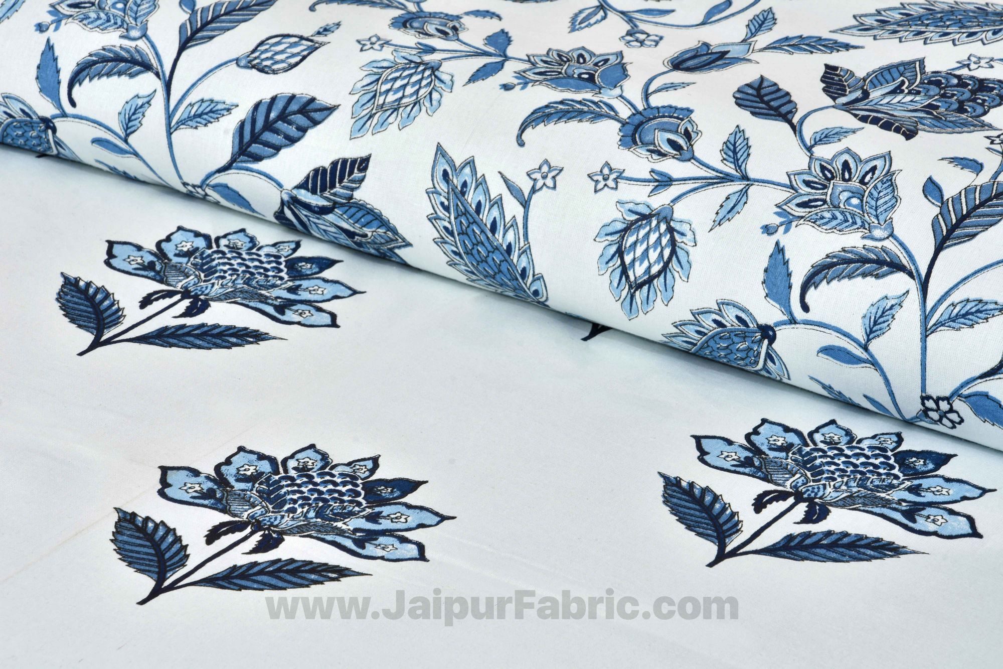 Lovely Lotus Blue Bunch Cotton King Size BedSheet