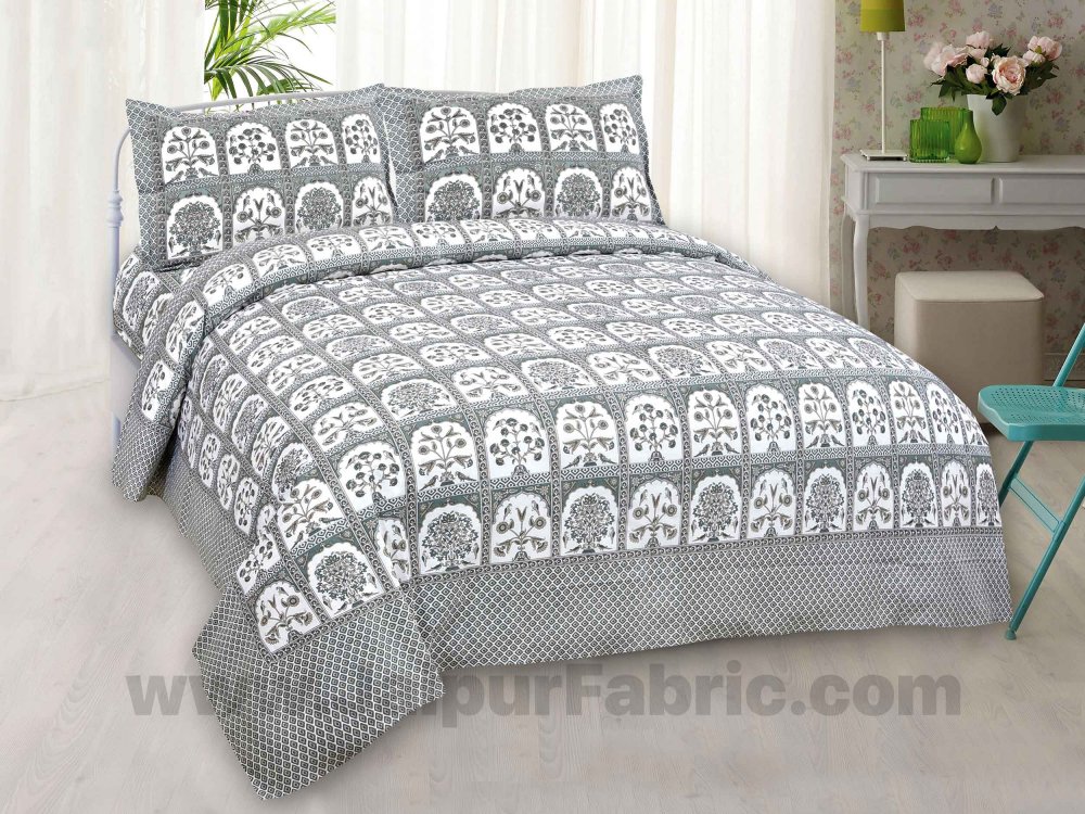 Hawa Mahal Grey Cotton King Size Bedsheet