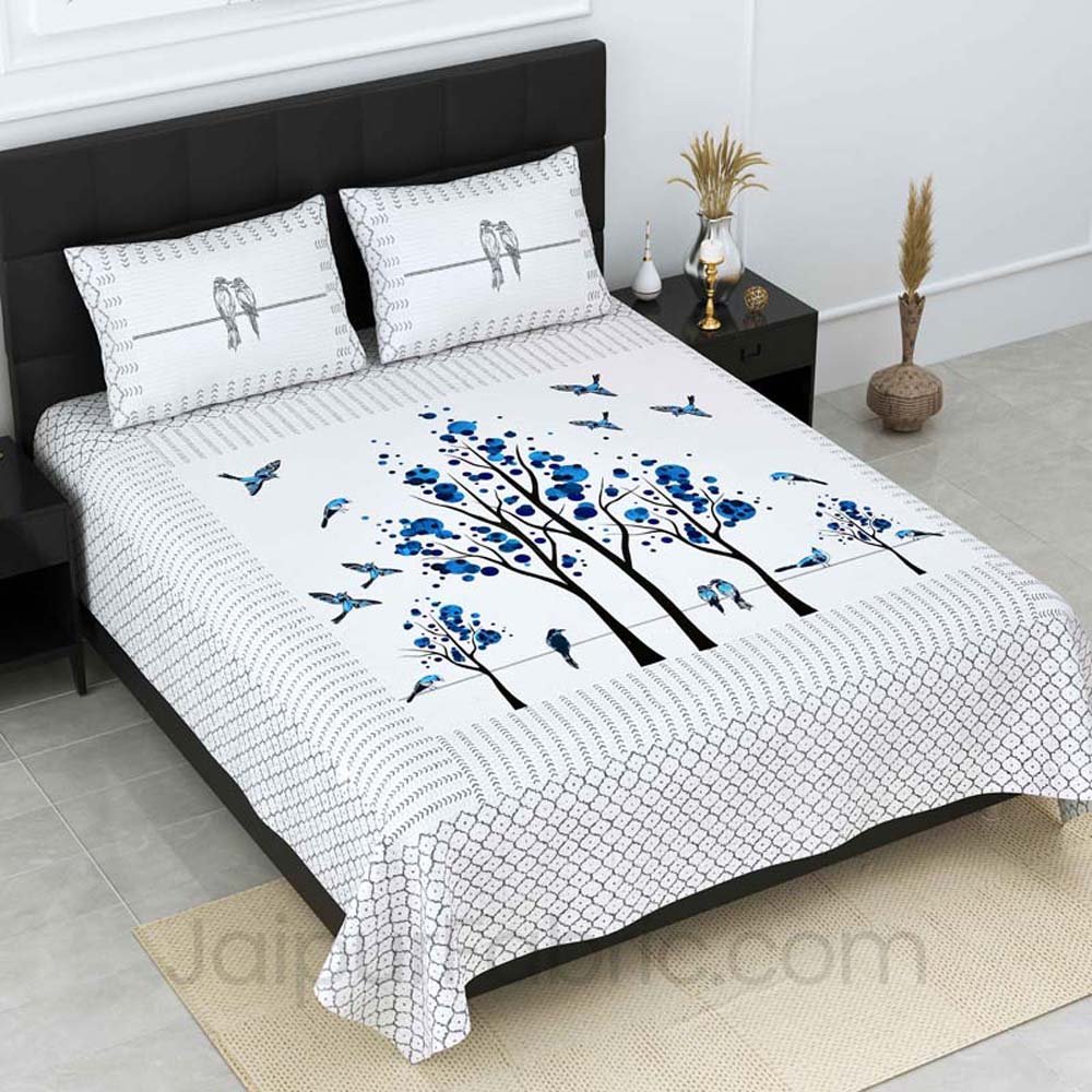 Nature Harmony Blue Pure Cotton Double Bedsheet