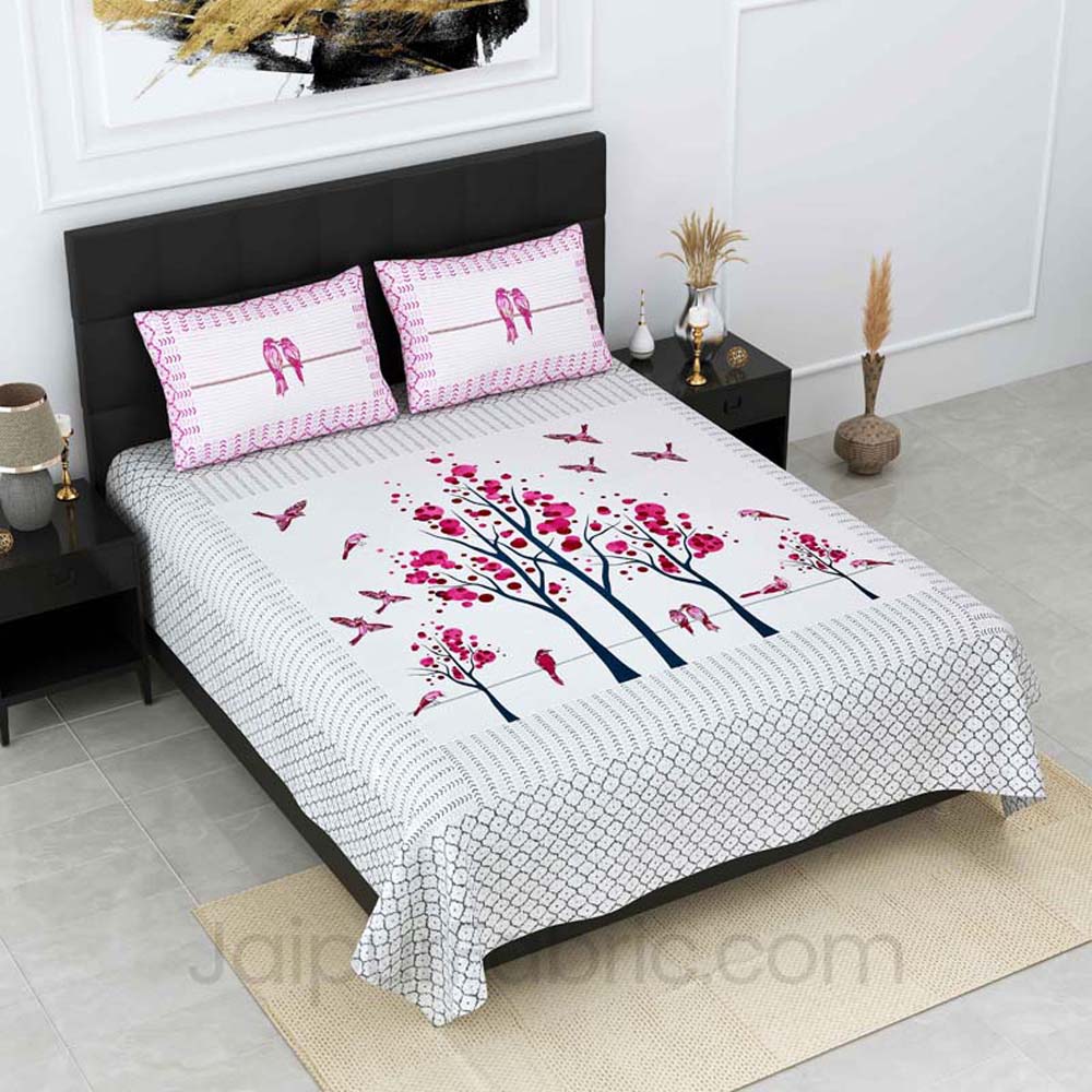 Nature Harmony Pink Pure Cotton Double Bedsheet