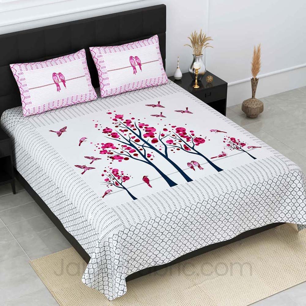 Nature Harmony Pink Pure Cotton Double Bedsheet