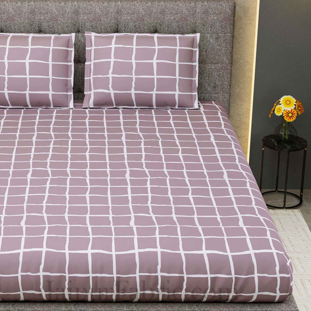 Soothing Squares Grey Mauve King Size Double Bedsheet