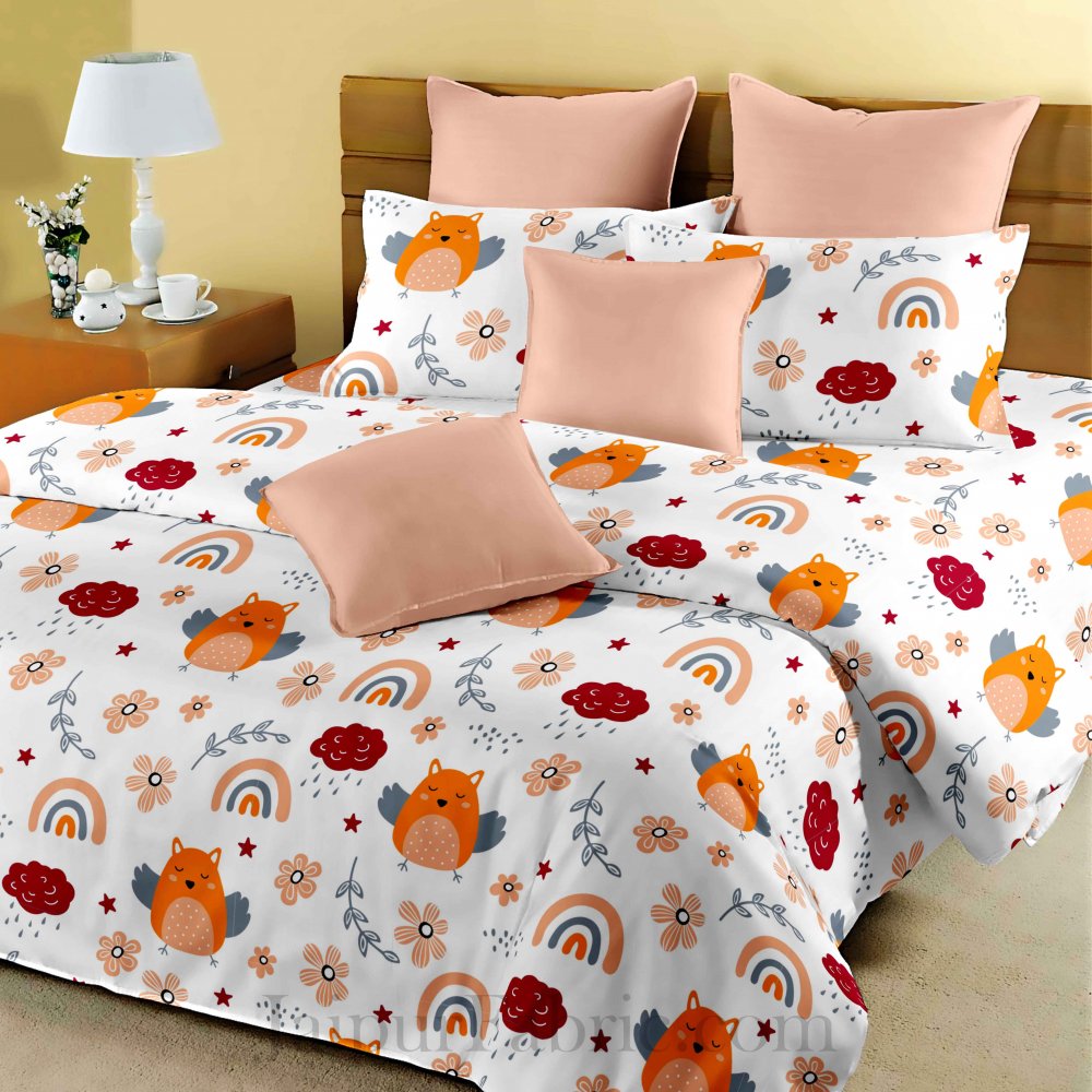 Kids Orange Night Owl King Size Bedsheet