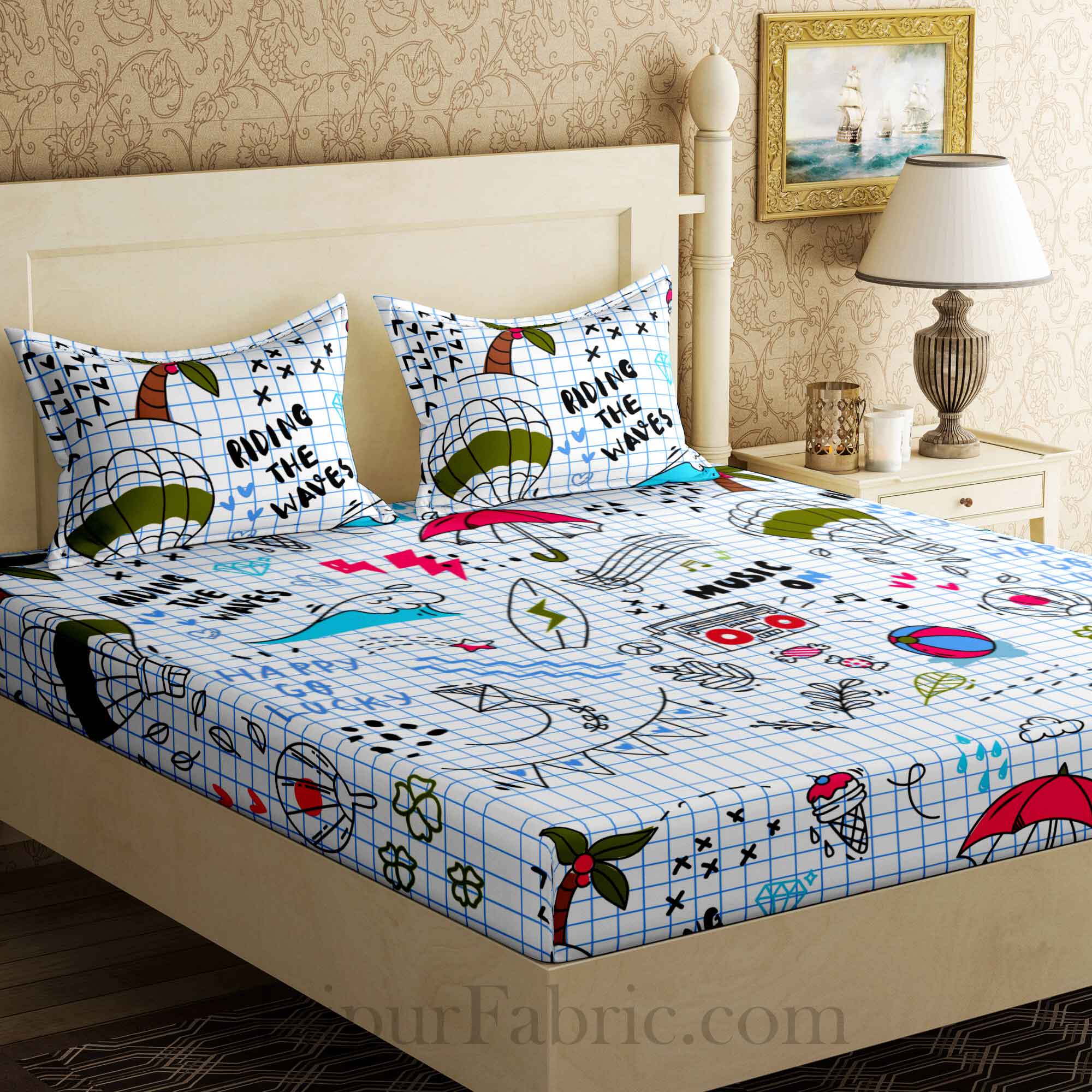 Kids Party Land Colorful King Size Bedsheet