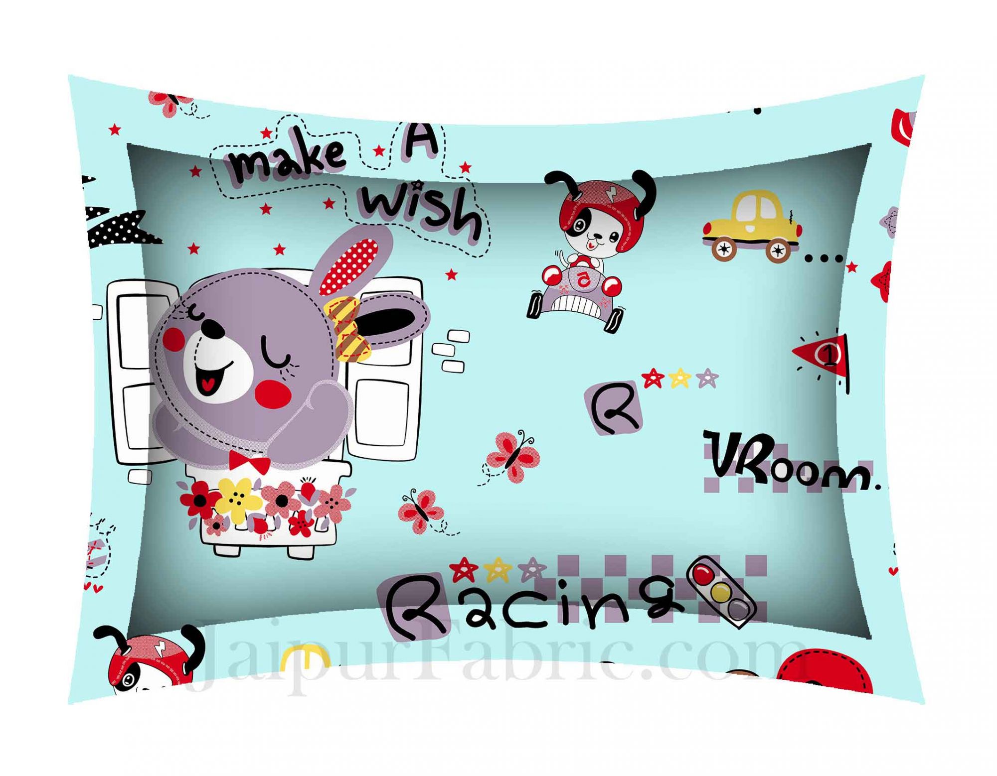 Kids Racing Rabbit Blueish King Size Bedsheet