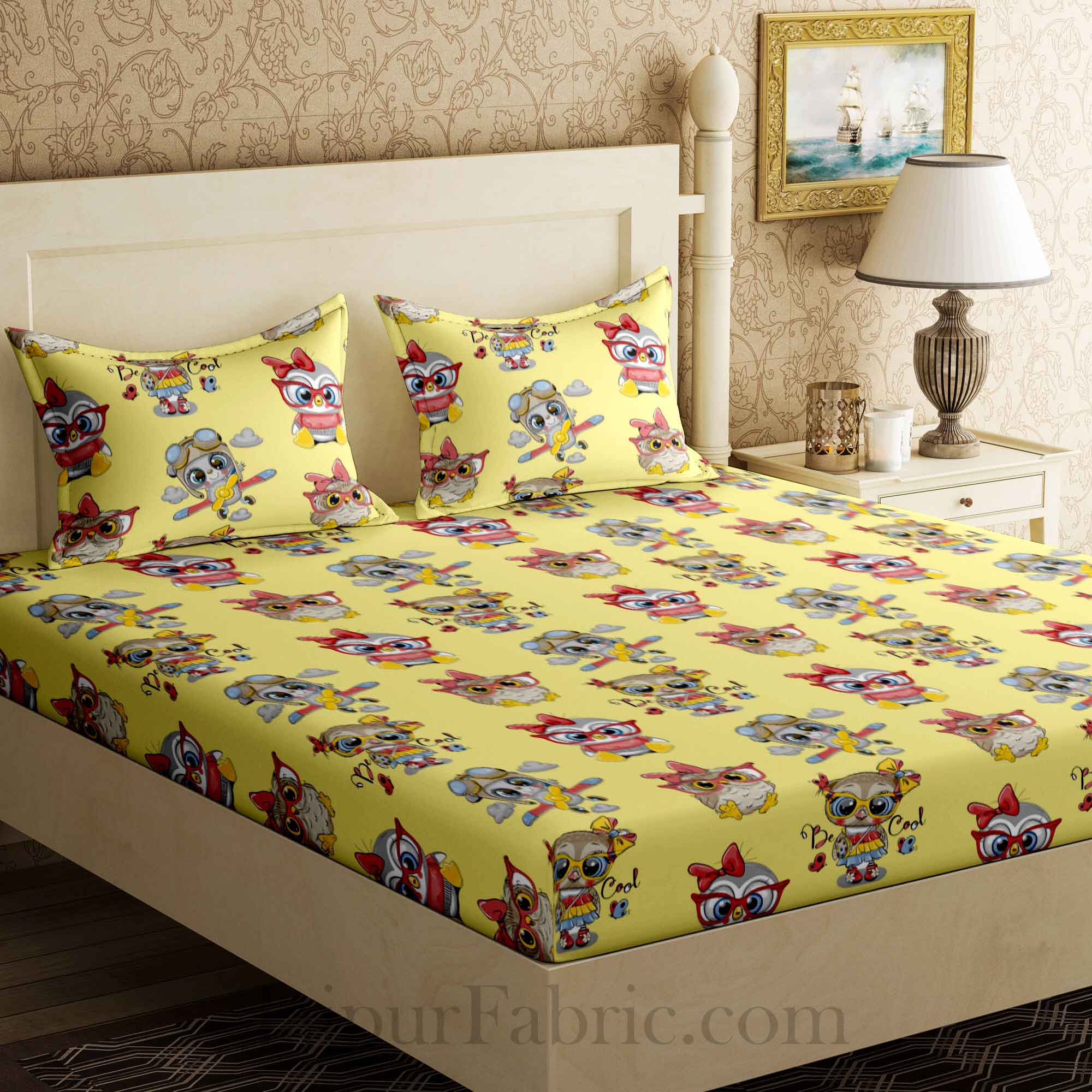 Kids Cartoon Yellow King Size Bedsheet