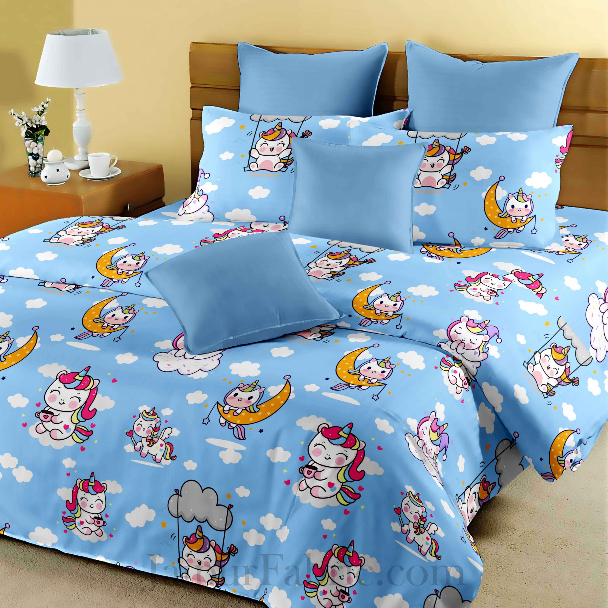 Kids Unicorn Blue King Size Bedsheet