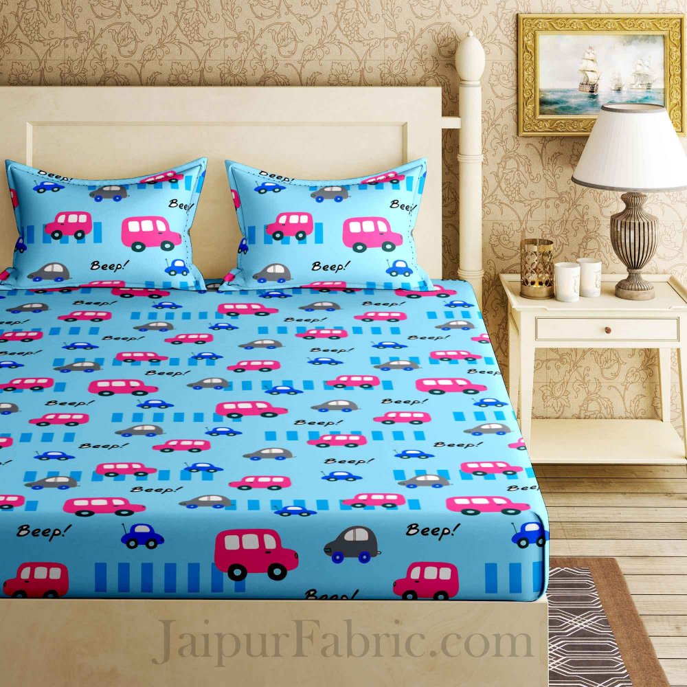 Kids Monster Truck Blue King Size Bedsheet