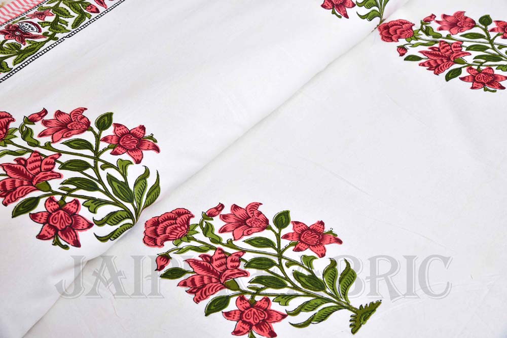 Organic Pink Floral Fine Cotton Hand Block King Size Bedsheet Set