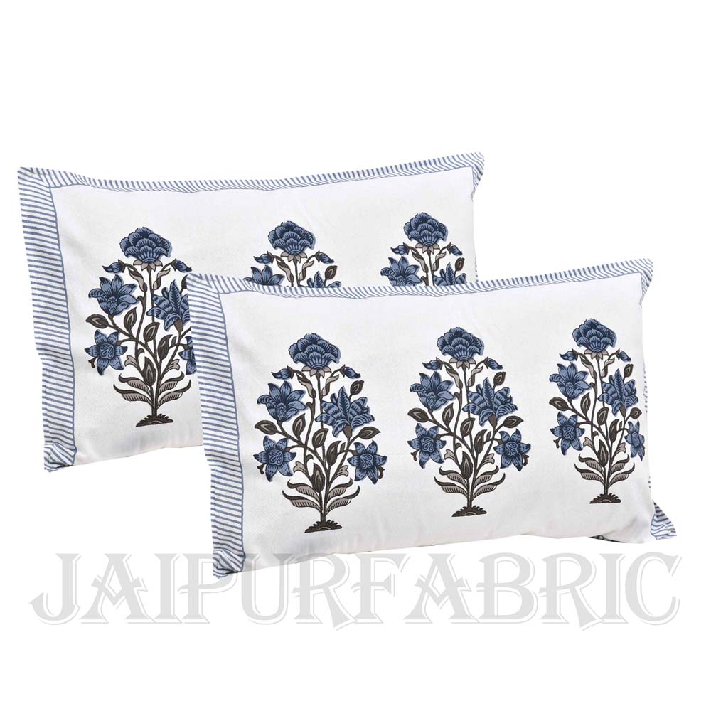 Organic Grey Floral Bunch Fine Cotton Hand Block King Size Bedsheet Set