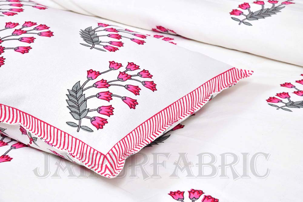 Charming Rose Pink Fine Cotton Hand Block King Size Bedsheet Set