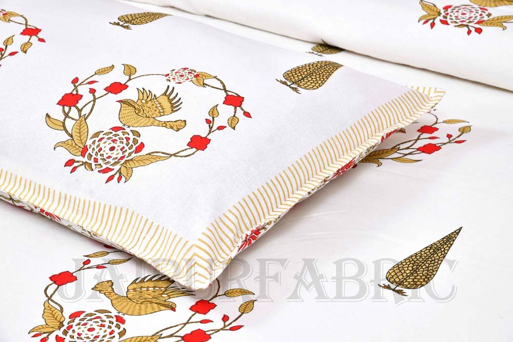 Pleasing Nest Mustard Fine Cotton Hand Block King Size Bedsheet Set