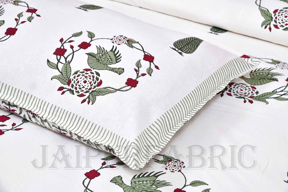 Pleasing Nest Green Fine Cotton Hand Block King Size Bedsheet Set