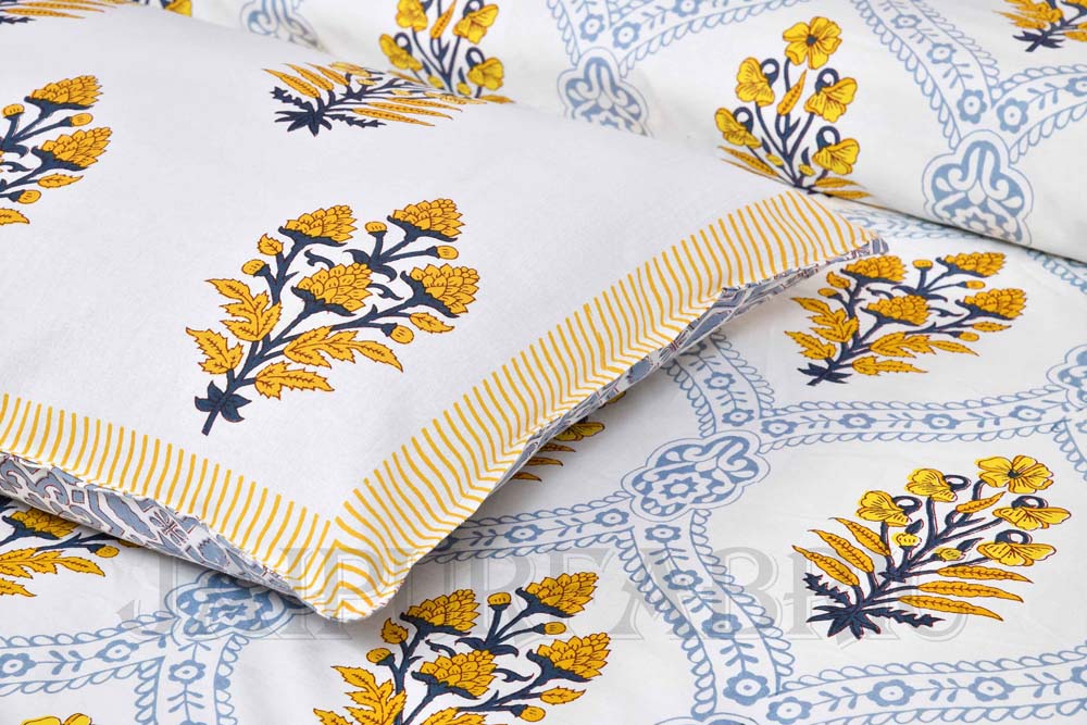 Jaal Amber Fine Cotton Hand Block King Size Bedsheet Set