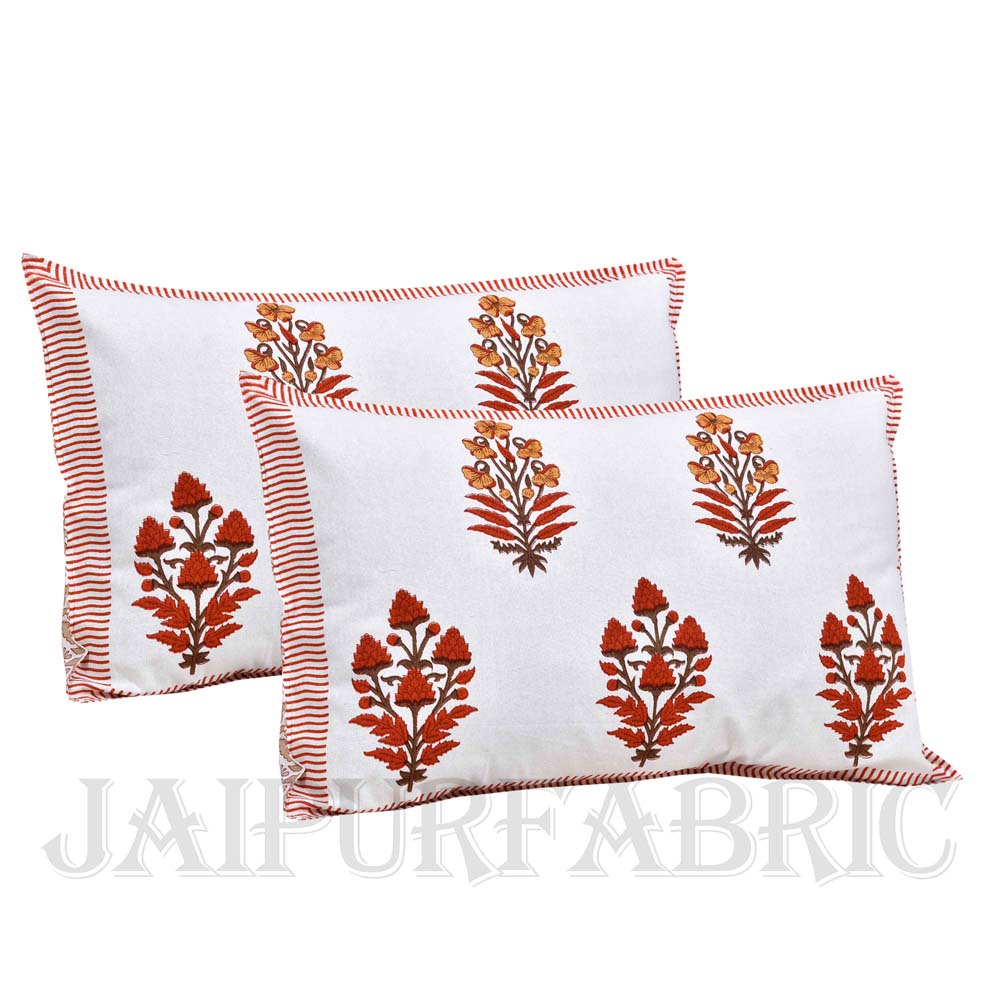 Jaal Peach Fine Cotton Hand Block King Size Bedsheet Set