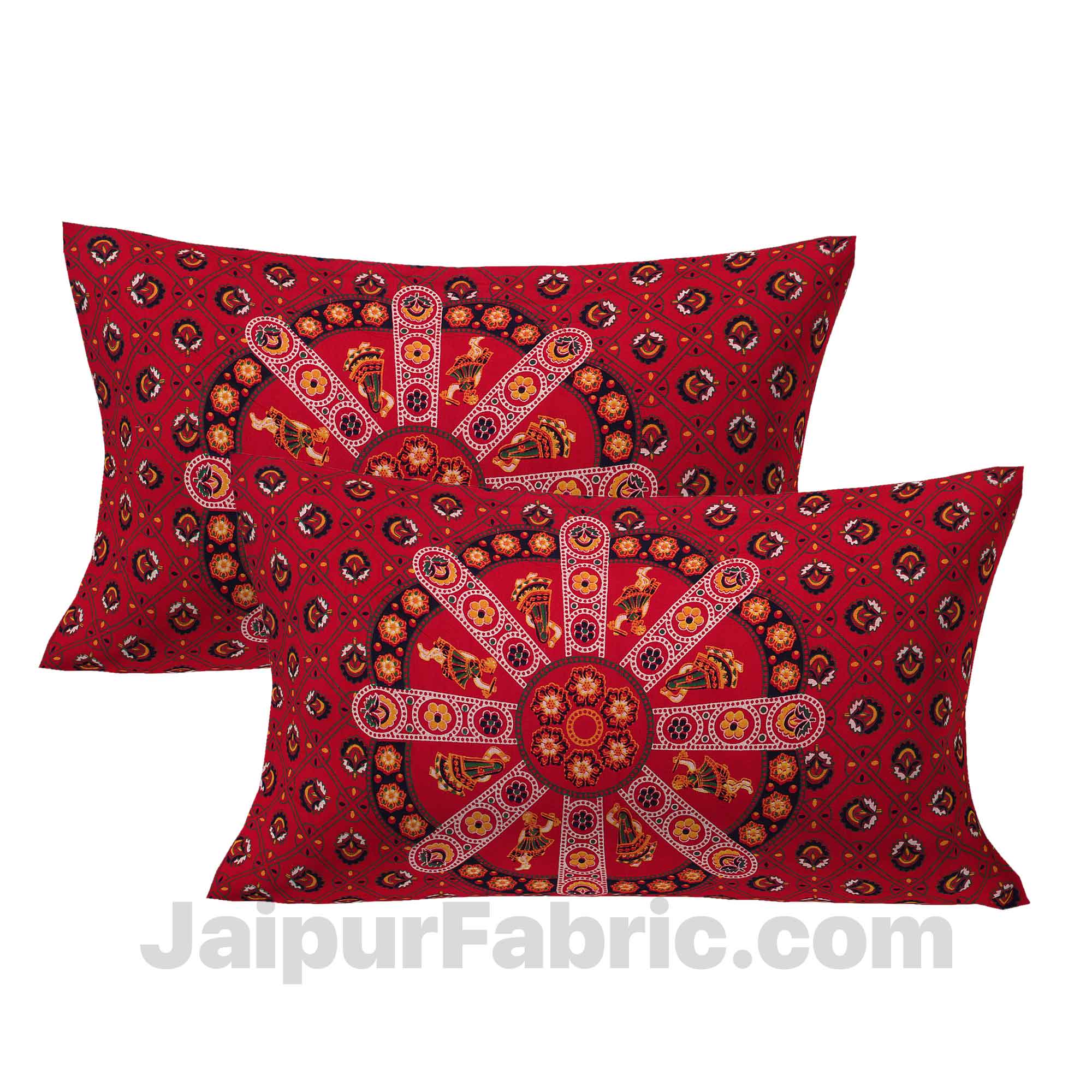 Pure Cotton Red Mandala Traditional King Size Double Bedsheet with 2 Pillow Cover
