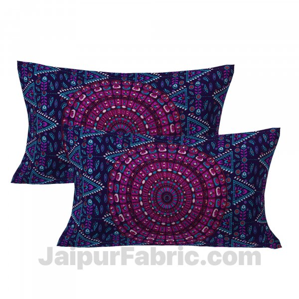 Pure Cotton Purple Mandala Zig Zag Print King Size Double Bedsheet With 2 Pillow Covers