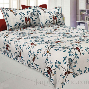 Love Birds White Pure Cotton King Size Bedsheet