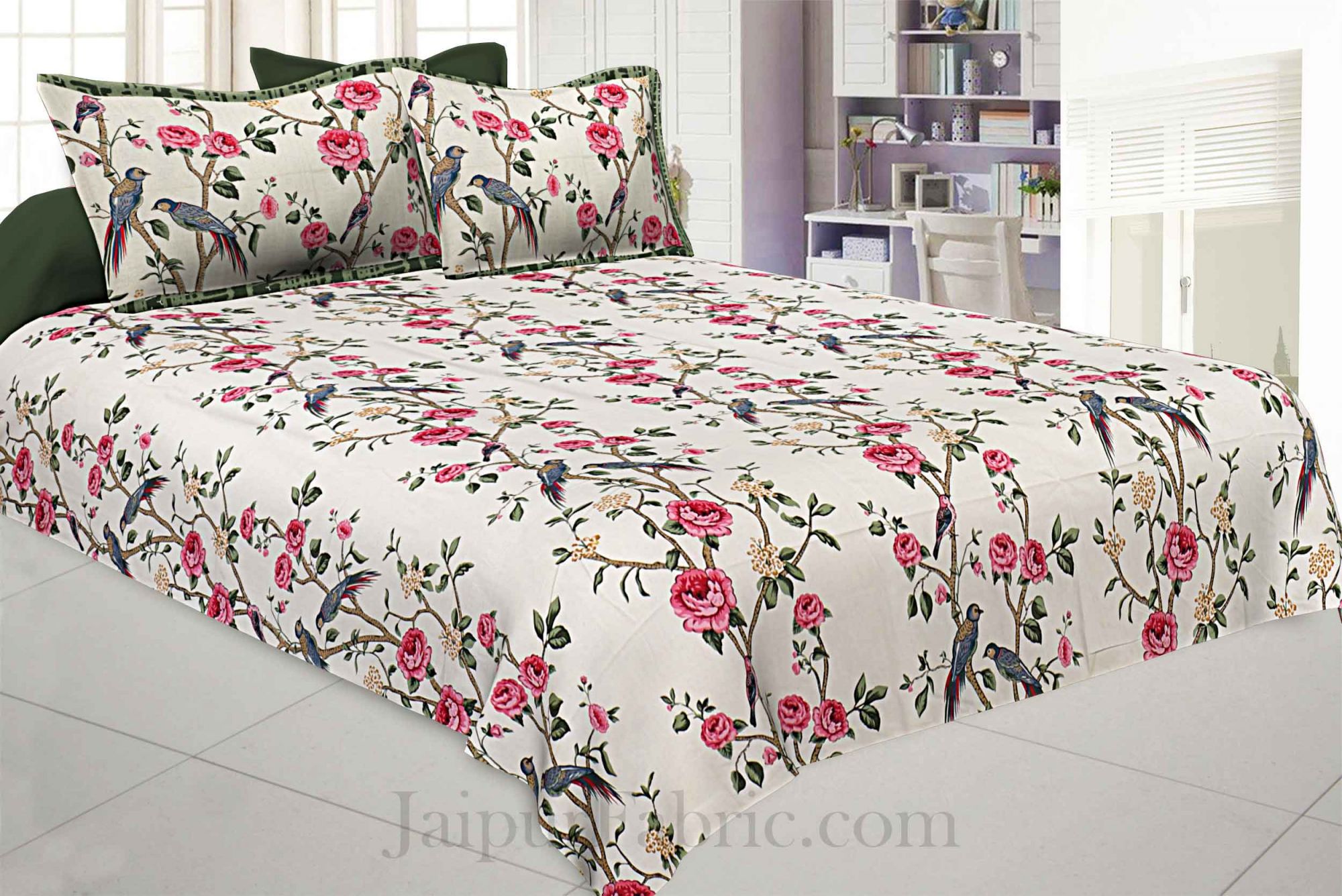 Rose Realm White Pure Cotton King Size Bedsheet