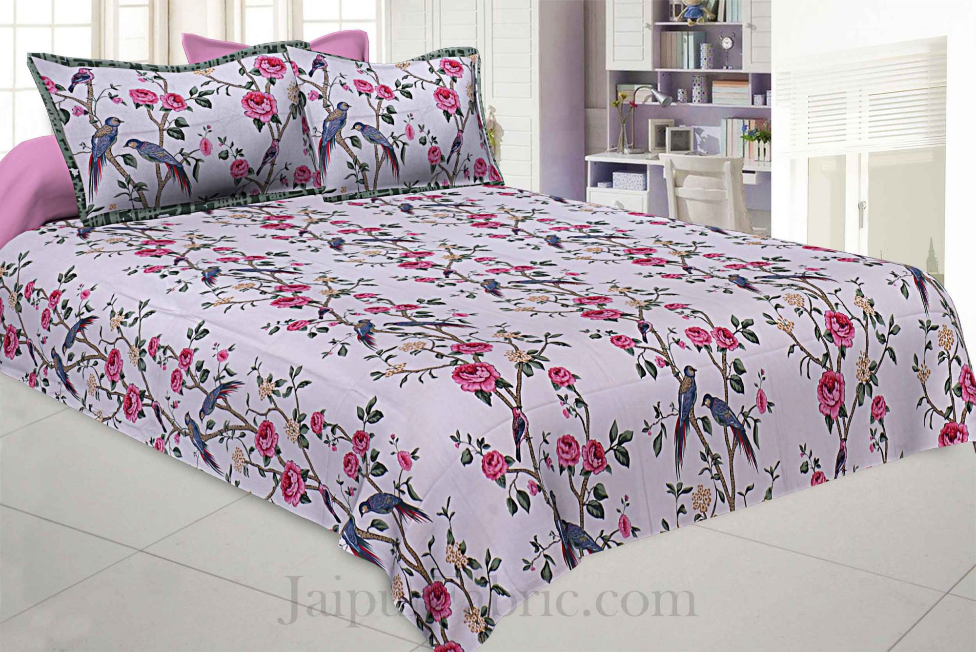 Rose Realm Pink Pure Cotton King Size Bedsheet