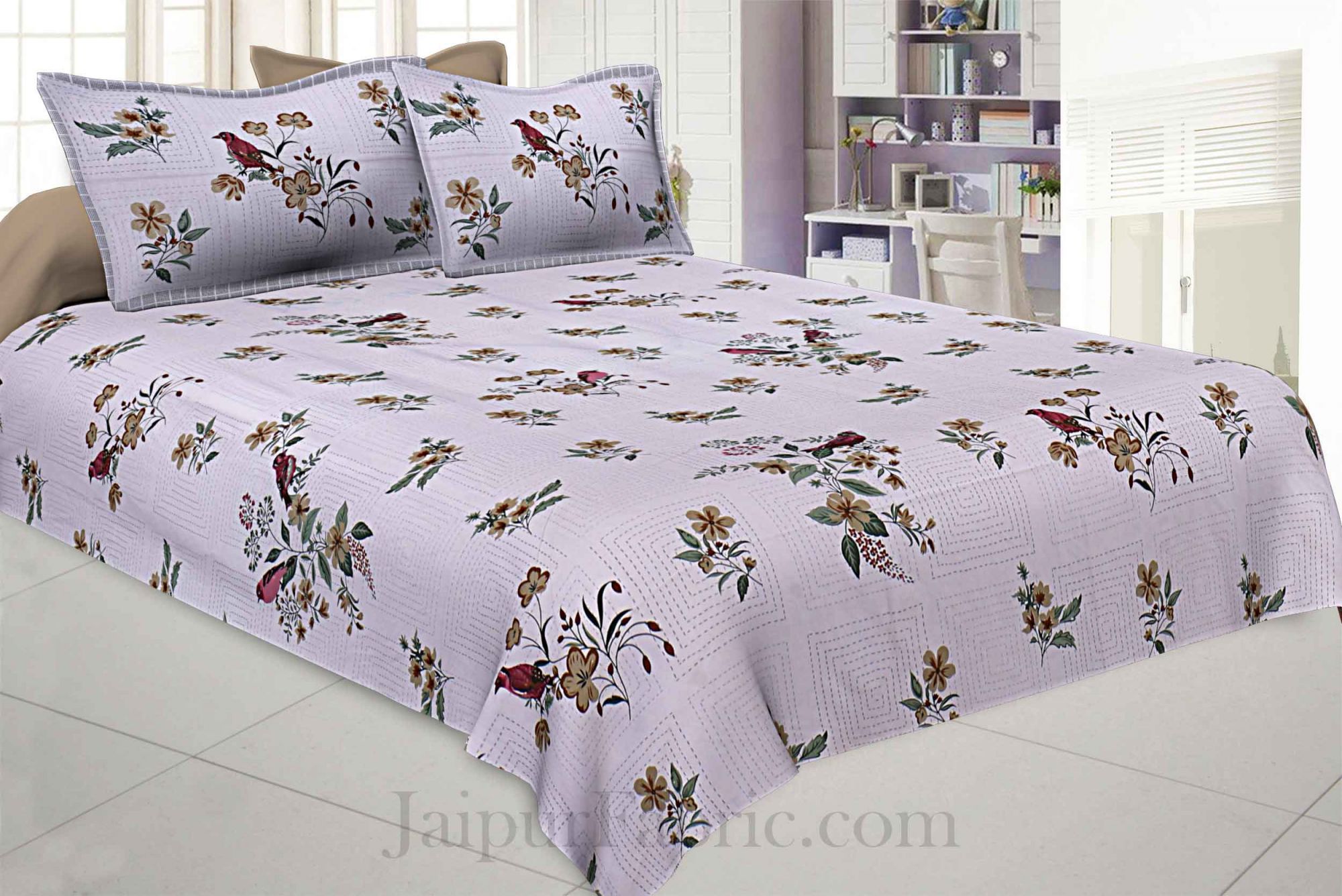 Nature Glory Beige Pure Cotton King Size Bedsheet