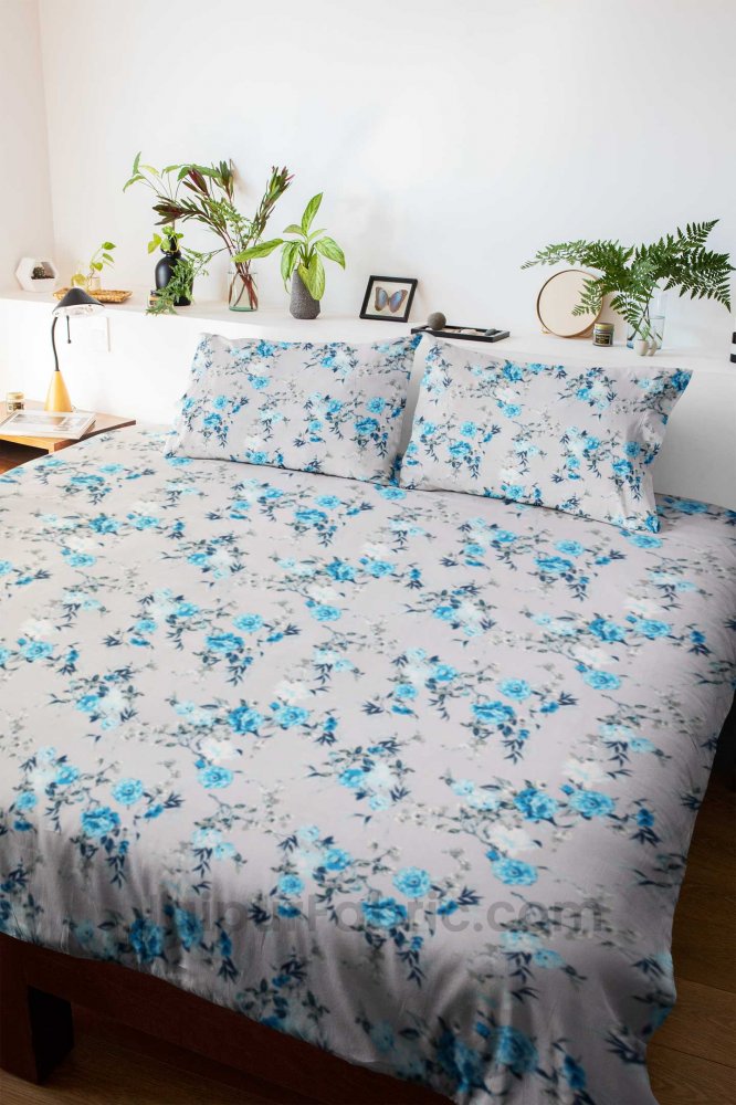 Ayrshire Blue King Size Bedsheet With 2 Pillow Covers