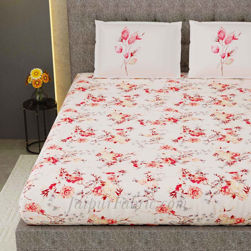 Ayrshire Red King Size Bedsheet With 2 Pillow Covers