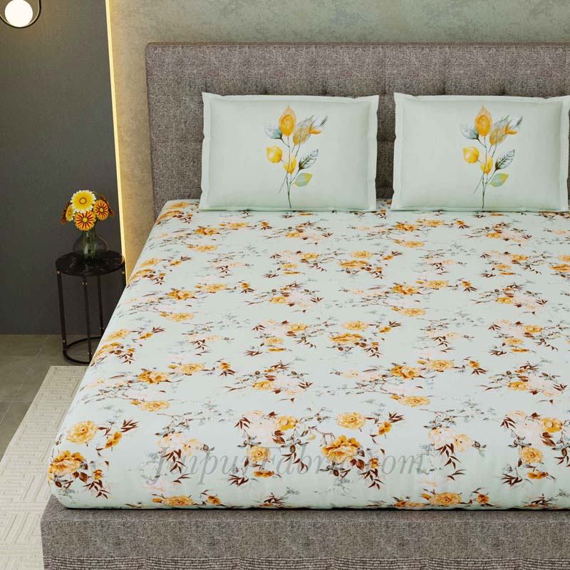Ayrshire Yellow King Size Bedsheet With 2 Pillow Covers