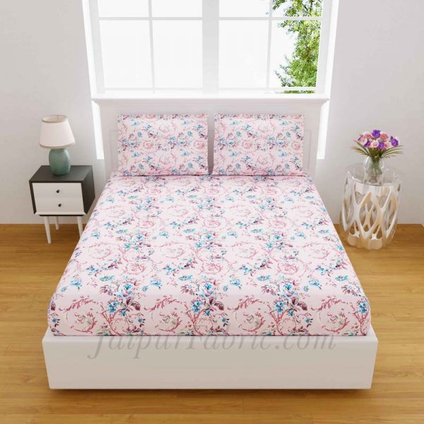 Miniflora Peach King Size Bedsheet With 2 Pillow Covers